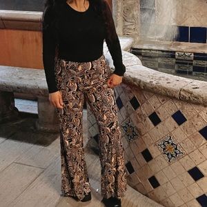 Anthropologie Drapey Flare Pants Bell Bottom Mod Tropical Tribal SZ 4